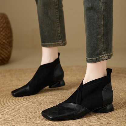 Botines de Piel con Punta Cuadrada
