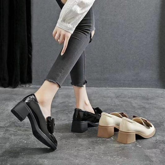 ✨Zapatos de piel para mujer de tacón medio con lazo