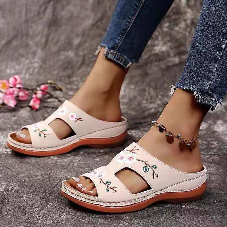 Sandalias cuña mujer estampado floral