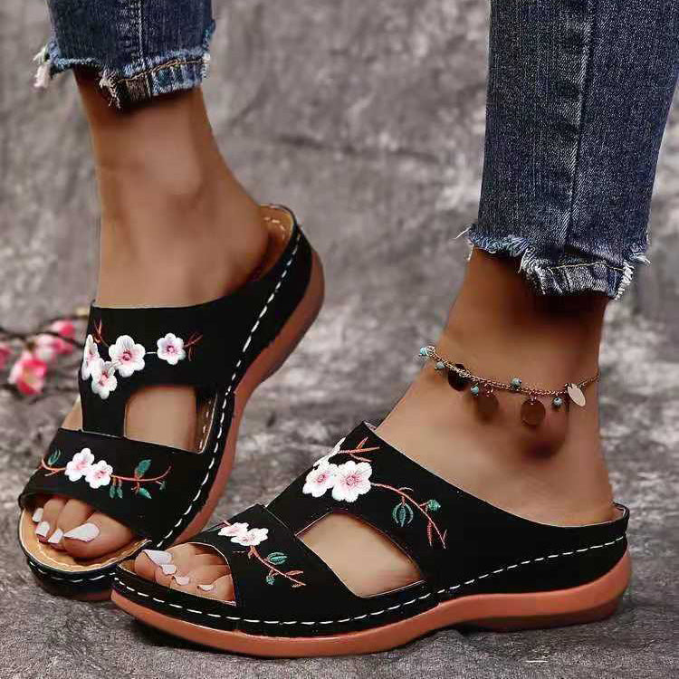 Sandalias cuña mujer estampado floral