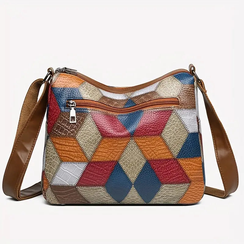 Bolso bandolera de piel sintética con bloques de color para mujer