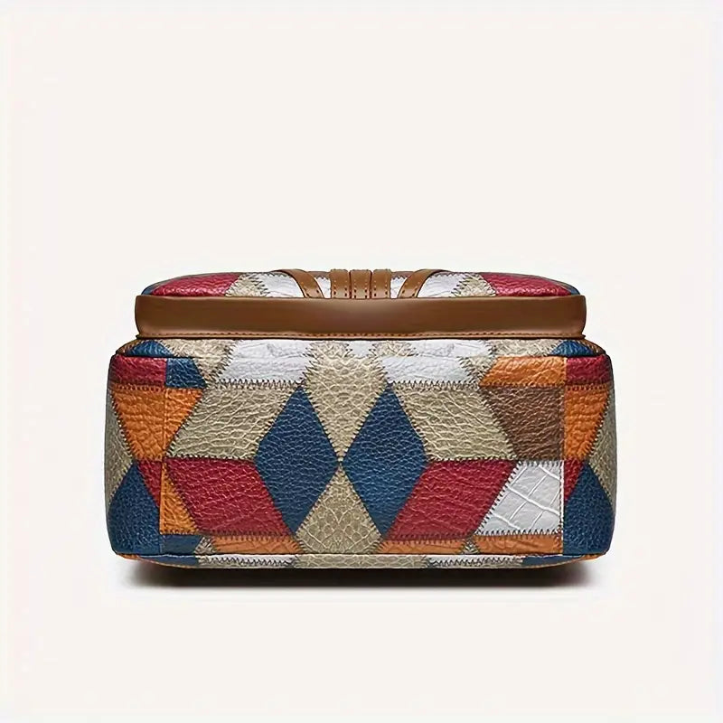 Bolso bandolera de piel sintética con bloques de color para mujer